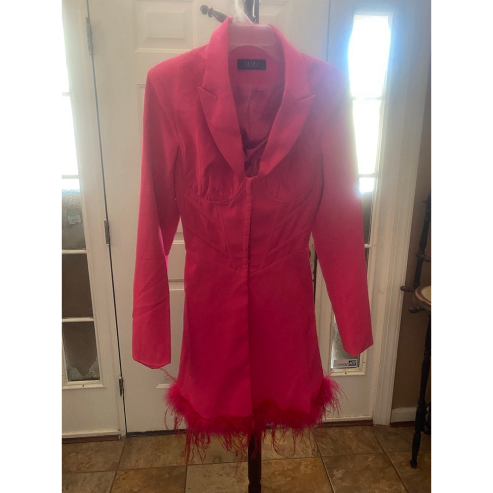 Women's AKIRA Pink Feather Trim Mini Dress M